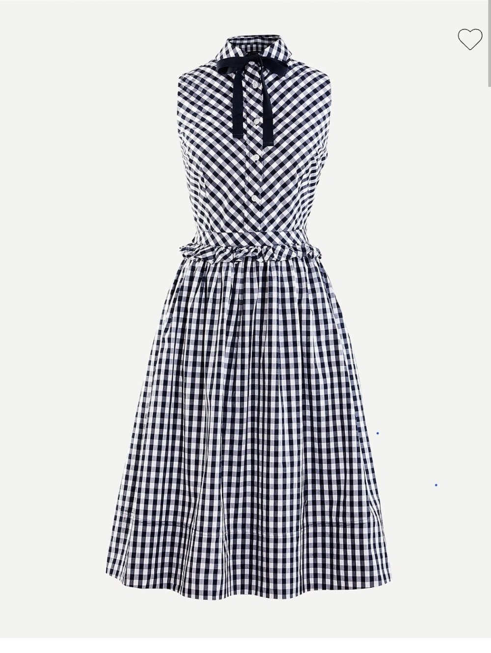 J. Crew Navy and White Gingham Tie-Neck Fit-and-Flare Dress